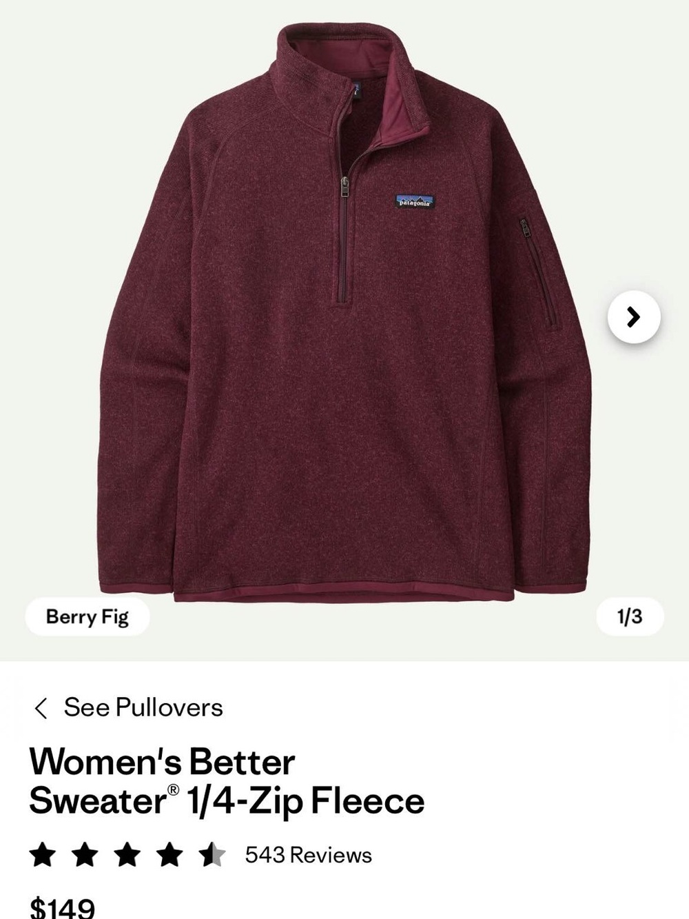 Patagonia women's 1/4-Zip Fleece Pullover - Berry Fig